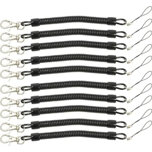 10Pcs Black Coil Springs Keychain Cellphone Snap Hook Holder Retractable Coil Cord Key Chain Holder with Lobster Clasp W0YA