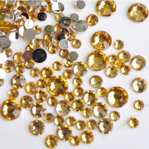 1000 pcs 2mm - 6mm Mix Size Crystal Yellow 14 Facets Resin Round Rhinestone Sparkling Rhinestones Nail Art Decoration DIY N09