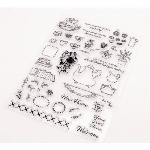 15x21cm Tea Party Transparent Clear Stamps Silicone Seals Roller Stamp DIY Scrapbooking Christmas Halloween Wedding Cards