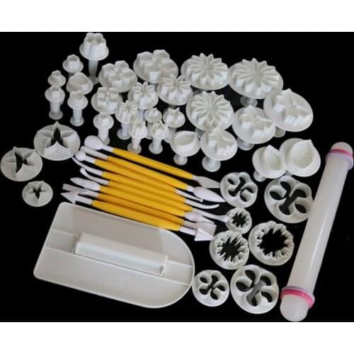 46Pcs/Set Sugar Craft Fondant Cutter Plastic Cake Mold DIY Fondant Cake Decorating Tools Plunger Paste Sugar Craft Die