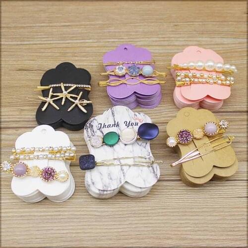50pc newest cute shape purple pink kraft jewelry package hair barrette card Thank you Marbling design hairpin card tag