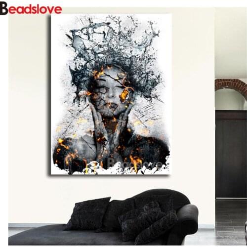 DIY Diamond Embroidery Minimalist Abstract fire black lady Diamond Painting Cross Stitch Round square Mosaic Rhinestones