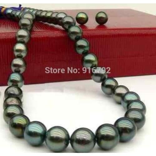 Free shipping@@@@@ YH@CS >18" 10-11MM TAHITIAN MULTICOLOR BLACK PEARL NECKLACE +EARRING 14k &aa **A good