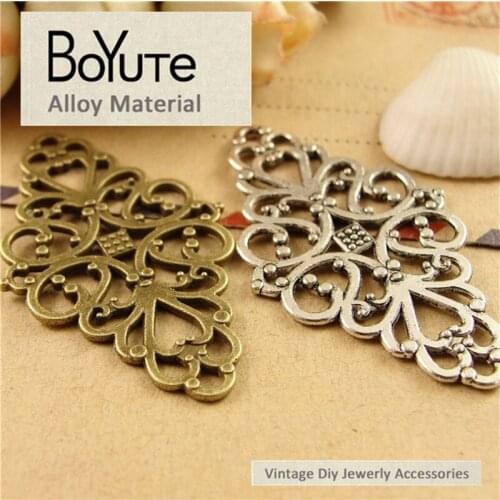 BoYuTe (50 Pieces/Lot) 25*42MM Zinc Alloy Materials Antique Bronze Silver Plated Pendant Flower Charms for Jewelry Makings