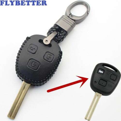 FLYBETTER Genuine Leather KeyChain 3Button Remote Key Case Cover For Lexus GS300/ES300/IS300/LS400 For Toyota Camry/Prado L334