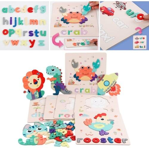 Kids Wooden Alphabet Letter Learning Set Word Spelling Game Toy English Letters Spelling Word Puzzle Toy for Preschool Toy