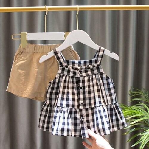2 3 4 5 6 Years Toddler Girl Sets Casual Check Sling Top Shorts Kids Clothing Summer 2020 Baby Child 2pcs Fashion Girl Clothes