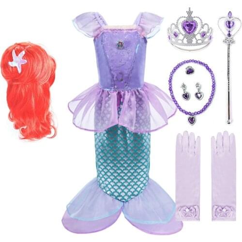 Girls Mermaid Dress Kids Halloween Cosplay Ariel Costume and Wig Childrens Carnival Birthday Party Fancy Clothes Accessories