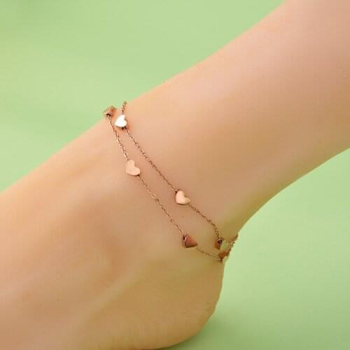 Double heart titanium steel rose gold anklet girls versatile clavicle chain girls bracelet gift accessories
