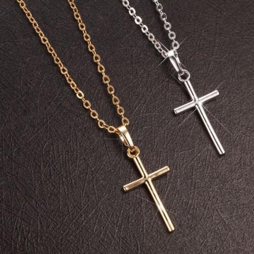 Classic Simple Jesus Cross Pendant Punk Mens Gold Silver Color Necklace Fashion Hip Hop Mens Motorcycle Party Jewelry