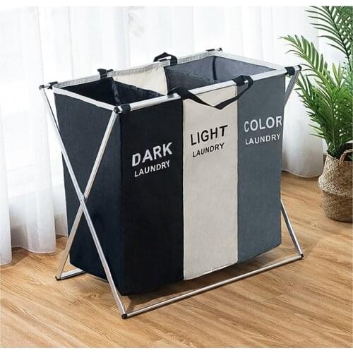 Dirty clothes Storage basket Three grid Organizer basket collapsible large laundry hamper waterproof home laundry basket