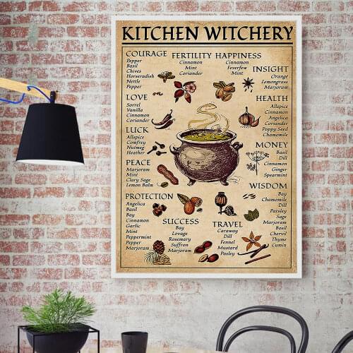 Kitchen Witchery Vintage Poster Vintage Canvas Painting Witche Magic Knowledge Wall Art Print Picture For Living Room Home Decor