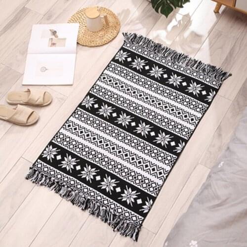 Linen Cotton 3D Chenille Velvet Carpet Home Living Room Sofa Coffee Table Mat Tassel Bedroom Decor Black And White Handmade