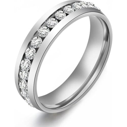 Fashion Gold Color Inlay Rhinestone Stainless Steel Ring For Women Classic Crystal Engagement Wedding Ring Jewelry Anillo Hombre