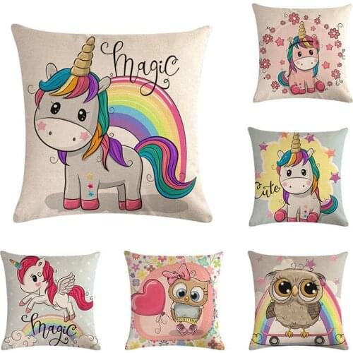 Cartoon Unicorn Pillow Case Childlike Rainbow Owl Cute Print Cushion Cover Decorative Throw Pillowcase Car Sofa Home Decor ZY418