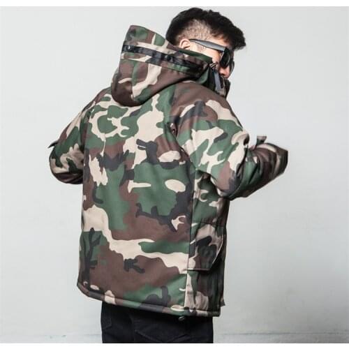 2021 Mens Winter Camouflage Printed Cotton-Padded Jacket Workwear Hooded Cotton-Padded Coat