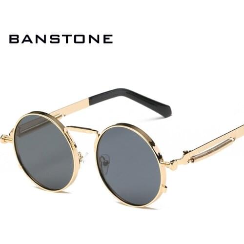 BANSTONE Steampunk Men Women Sunglasses Round Metal Retro Vintage Sunglasses Brand Designer Mens Glasses UV400