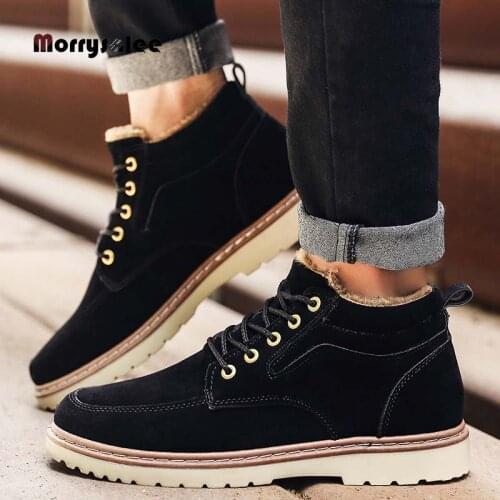 2020 New Fashion Warm Winter Men Boots Leather Ankle Boots Men Winter Work Shoes Men Military Fur Snow Boots for Men High Help