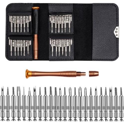 ANJIESHUN 0.8/1.2 Leather Case Torx Screwdriver Set Mobile Phone Repair Tool Kit Multi-function Hand Tool 25 in 1 Metalworking