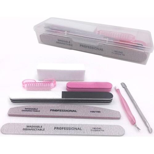 Jearlyu 8pcs/set Nail Kit Art Sand Files Buffer Sponge Block Brush Cuticle Pusher Gel Polish Set Acrylic Manicure Tools With Box