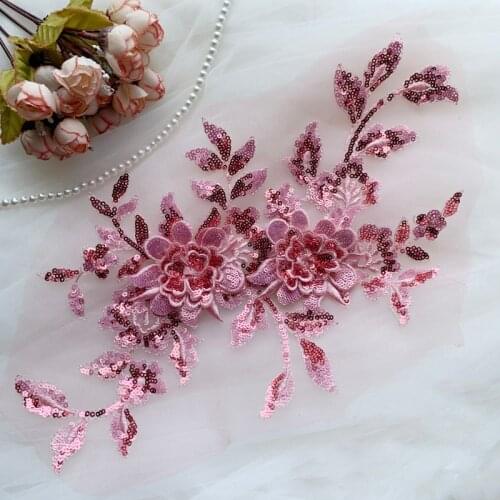 Patch Embroidery Fabric-Mesh DIY-Decoration Lace Wedding-Gown Appliques Sequin Silver