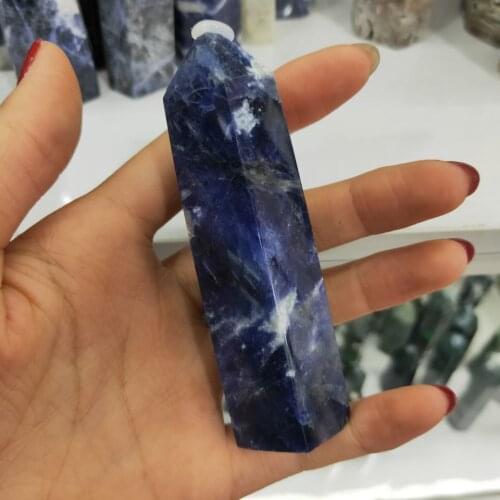 Natural blue-veins stone wand point reiki healing crystals mineral obelisk tower energy rock