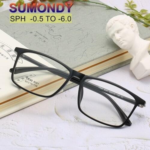 Myopia Glasses SPH -0.5 -1 -1.5 -2.0 -2.5 -3.0 -3.5 -4.0 -4.5 -5 -5.5 -6 Women Men TR90 Frame Large Size Prescription Spectacles