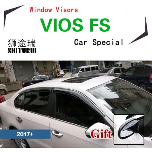 SHITURUI Window Visor Vent Sun Rain Deflector Guard For TOYOTA VIOS FS 2017-2018 Black stainless steel Car Special