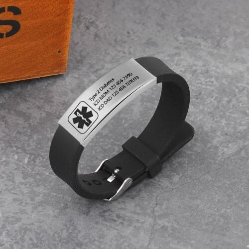 Personalized Silicone Adjustable Medical Alert Bracelets Waterproof Sport Emergency ID Bracelets for Men Women Kids