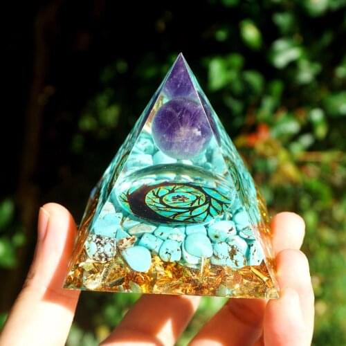 Handmade Orgonite Pyramid 60mm Amethyst Sphere With Malachite HEALING Crystal Reiki Orgone Pyramid Chakra EMF Protection