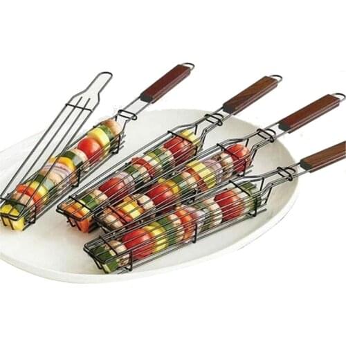 Portable BBQ Grilling Basket Stainless Steel Barbecue Meshes Fish Grilling Barbecue Basket Kitchen Tool