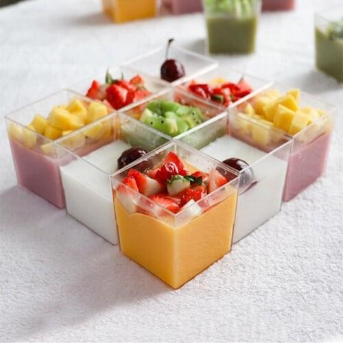 50pcs Transparent square disposable pudding cups party favor 150ml mini ice cream dessert packaging thicken plastic cups