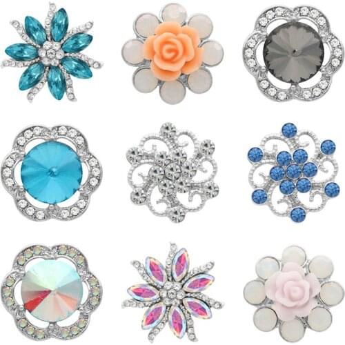 Rhinestone Flower 20mm Metal snap button jewelry DIY bracelet KD1081