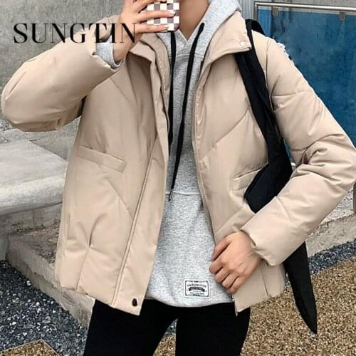 Sungtin 2021 New Loose Parkas Jacket Women Solid Zipper Stand Collar Casual Jackets Coat Female Korean Winter Warm Outwear Chic