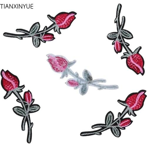 TIANXINYUE 20pcs Rose Rosebud Patches Iron On DIY Embroidered Appliques Sew On Clothing fabric Bags flower pacth