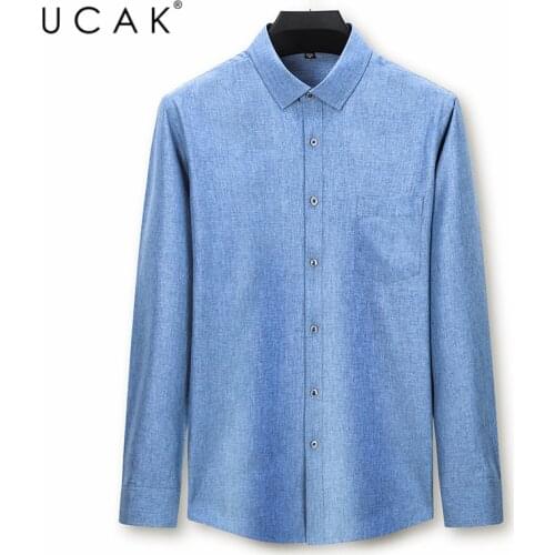 UCAK Brand Solid Color Long Sleeve Shirt Men Clothes Autumn New Tops Turn-down Collar Streetwear Shirts Clothing Homme U6110