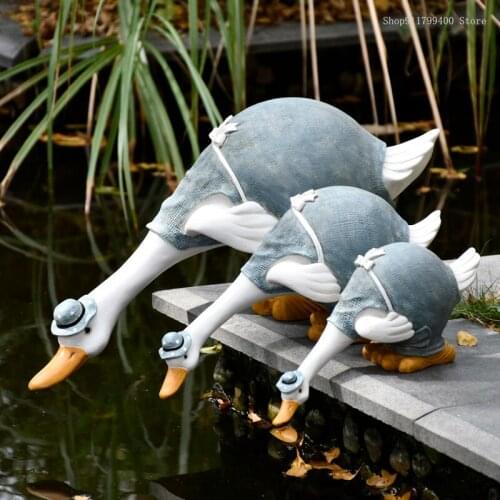 Duckling drinking water decoration resin artificial duck garden sculpture park decoration Animal Statue pond landscape