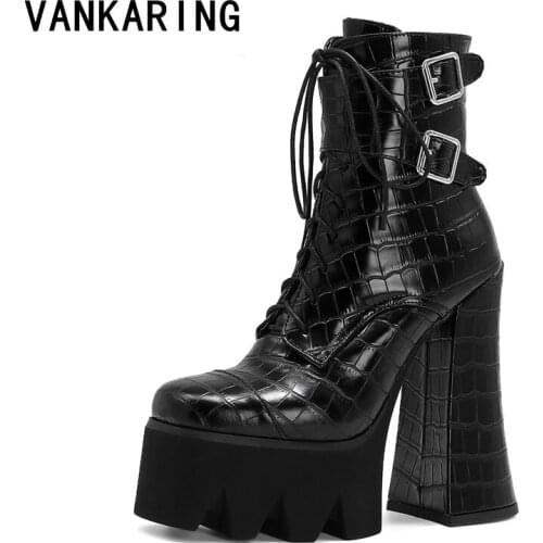 Classic lace-up sexy ankle boots fashion extreme high heels platform boots ladies shoes microfiber black zipper women boots