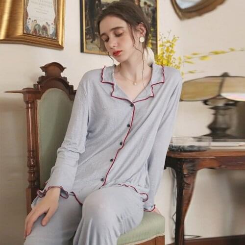 Women Spring Modal Pajamas Thin Long Sleeve Trousers Sleepwear Breathable Comfortable Lounge Wear 2 Piece Pijamas Set Home Wear