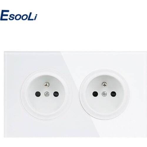 Esooli 146 French Crystal Tempered Pure Glass Panel 16A Double Wall Power Socket Grounded With Child Protective Lock