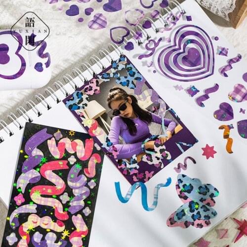 2 Sheets Cute Stationery Stickers Laser Neon Series Sparkling Sequins Mobile Decoration Material DIY Diary Planner Craft Sticker