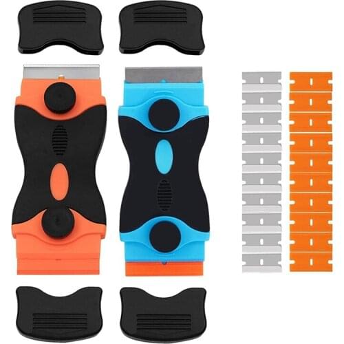 2 Pack Double Edged Glass Ceramic Hob Scraper with 20 Pack Scraper Blades,for Remove Label,Paint,Caulking,Car Windows