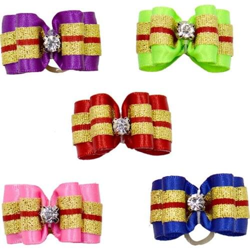 20/50/100pcs /Set pet hair bows dog diamond flowers bowknot handmade dog grooming accessories pet decoration bows mixed color