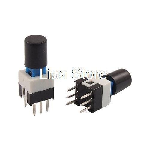 20pcs 7 x 7mm x 16mm Black Cap Push Button Tactile Tact Switch Lock 6 Pin DIP