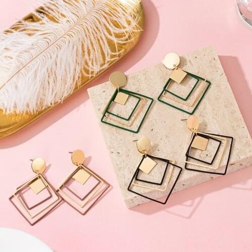 2021 Fashion Statement Jewelry Korean Personality Geometric Square Pendant Earrings Simple Metal Sequins Female Earrings Jewelry