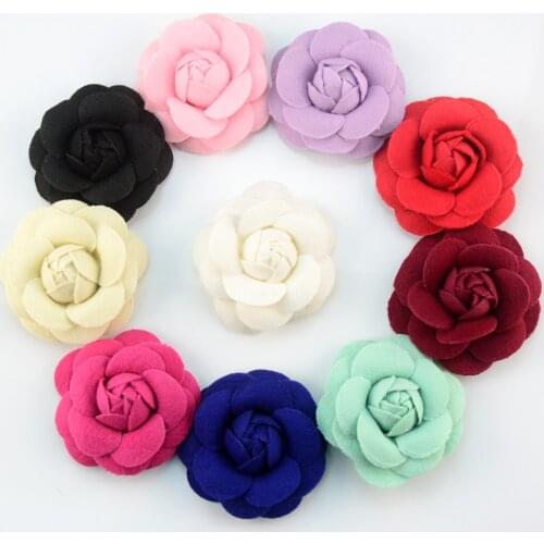 50pcs/Lot Handmade 7cm Budding Camellia Rose Fabric Felt Flower Girl Headband Accessories 10 Color for U Pick TH219