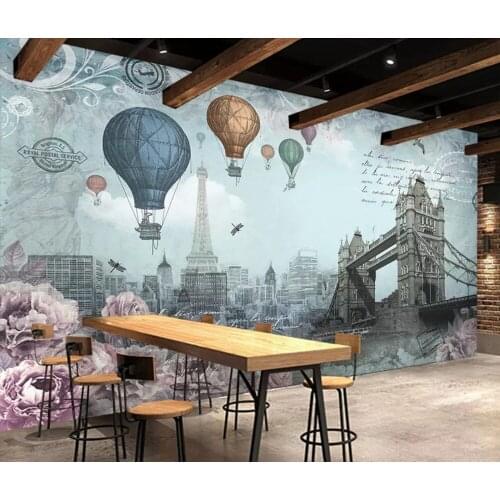Bacal Modern fashion high decorative painting wallpaper 3D retro British wind hot air balloon background wall papers home decor