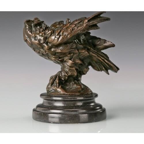Bronze NIght Owl Statue Animal Bird Sculpture Figurine Art Marble Base Small Home Decor