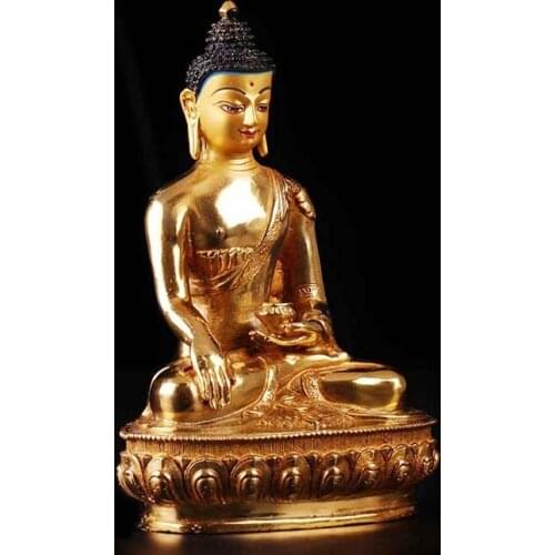 20cm # GOOD Buddha Buddhist bless family home Safety Health wealth efficacious Protection FULL Gold-plated Shakyamuni Buddha