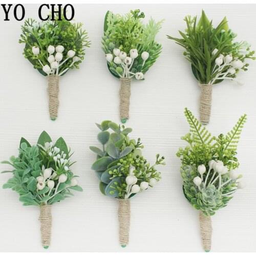 Wedding Boutonniere Buttonhole Groom Green Artificial Plant Wrist Corsage Bracelet Bridesmaid Marriage Wedding Brooch Accessory